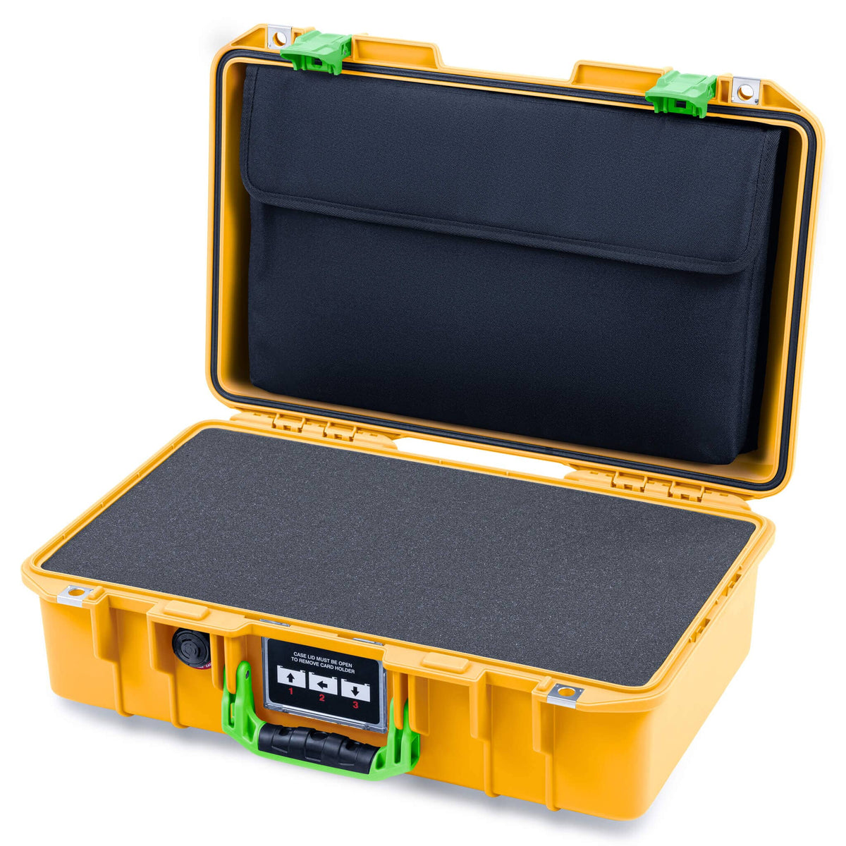 Pelican 1485 Air Case, Yellow with Lime Green Latches Pick &amp; Pluck Foam with Computer Pouch ColorCase 014850-0201-240-301