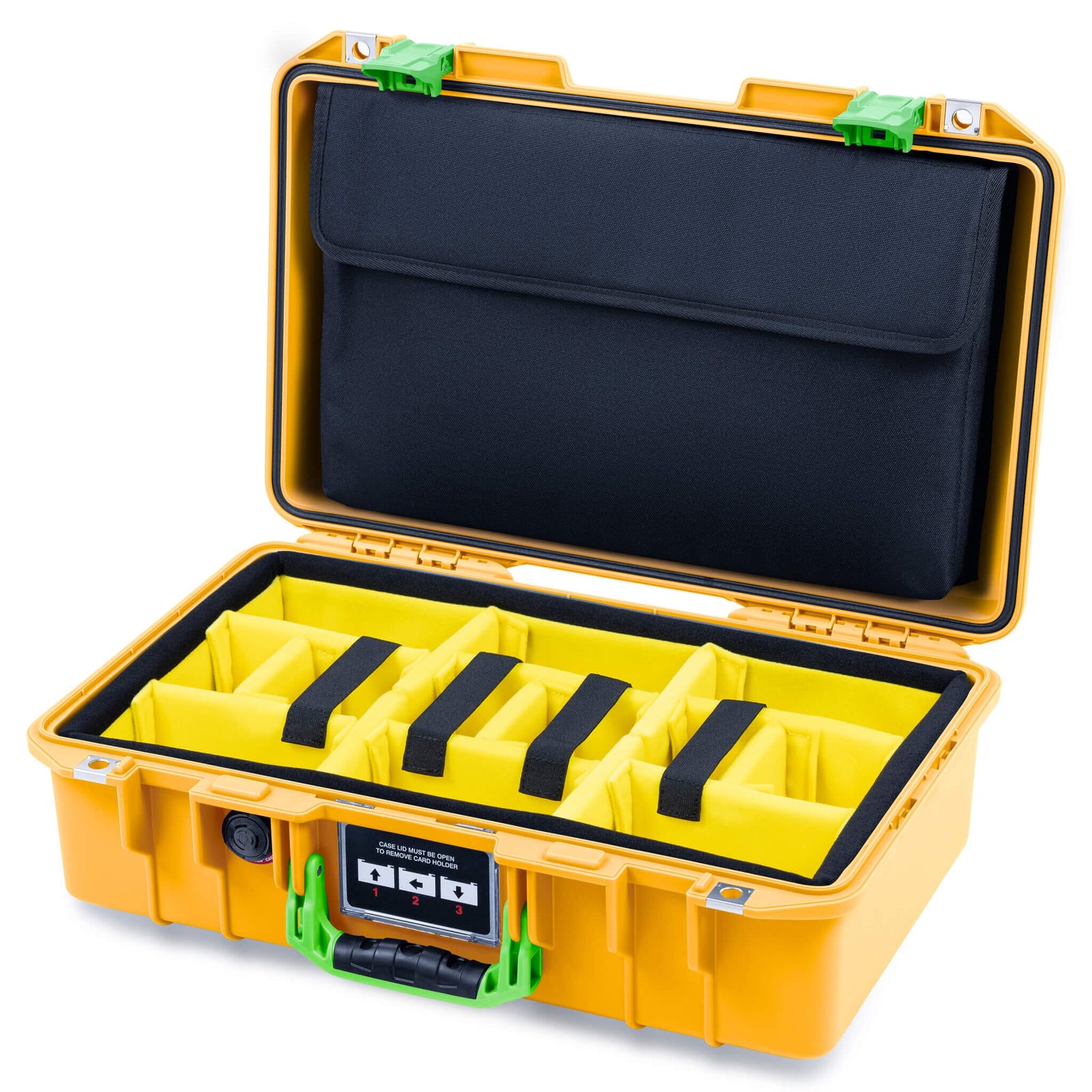Pelican 1485 Air Case, Yellow with Lime Green Latches Yellow Padded Microfiber Dividers with Computer Pouch ColorCase 014850-0210-240-301