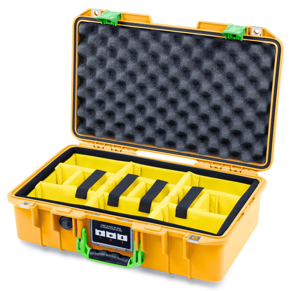 Pelican 1485 Air Case, Yellow with Lime Green Latches Yellow Padded Microfiber Dividers with Convolute Lid Foam ColorCase 014850-0010-240-301