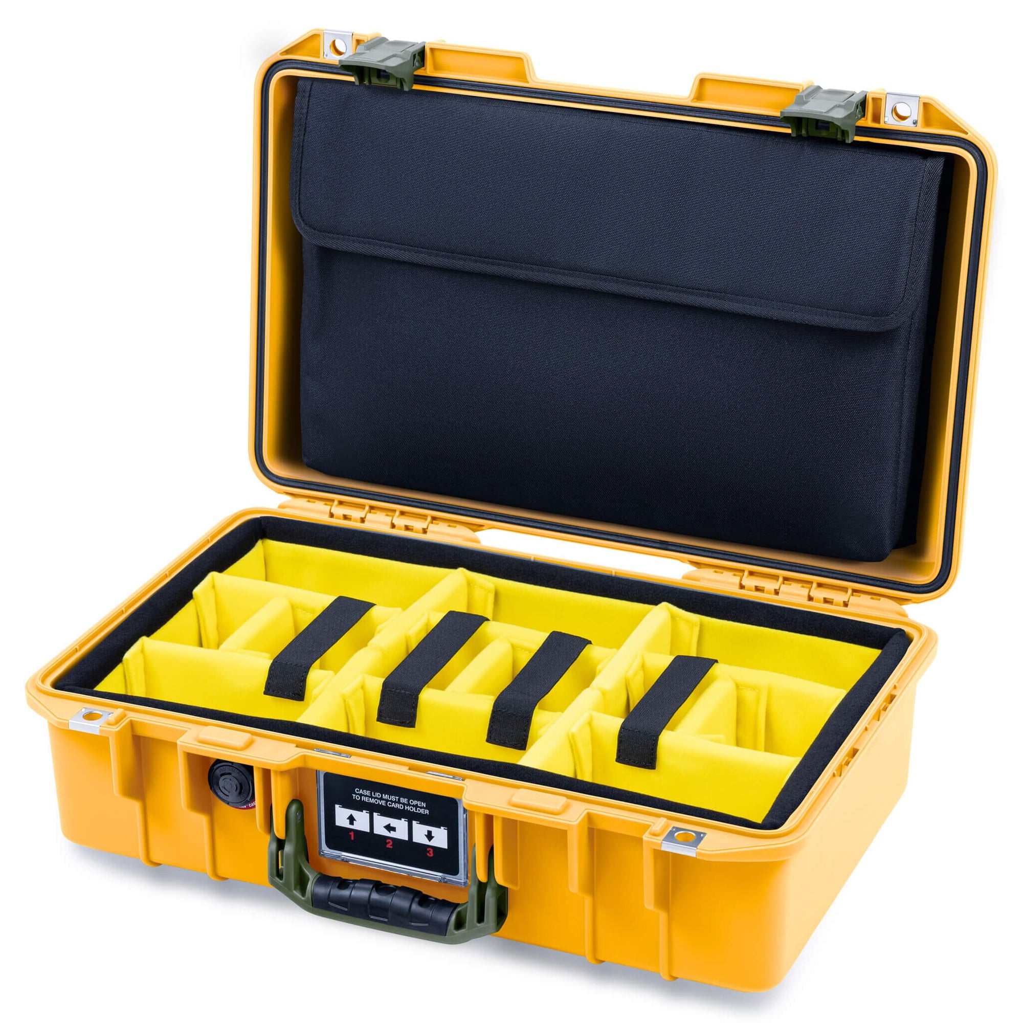 Pelican 1485 Air Case, Yellow with OD Green Latches Yellow Padded Microfiber Dividers with Computer Pouch ColorCase 014850-0210-240-131
