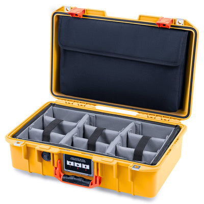 Pelican 1485 Air Case, Yellow with Orange Handle & Latches Gray Padded Microfiber Dividers with Laptop Computer Lid Pouch ColorCase 014850-0270-240-151
