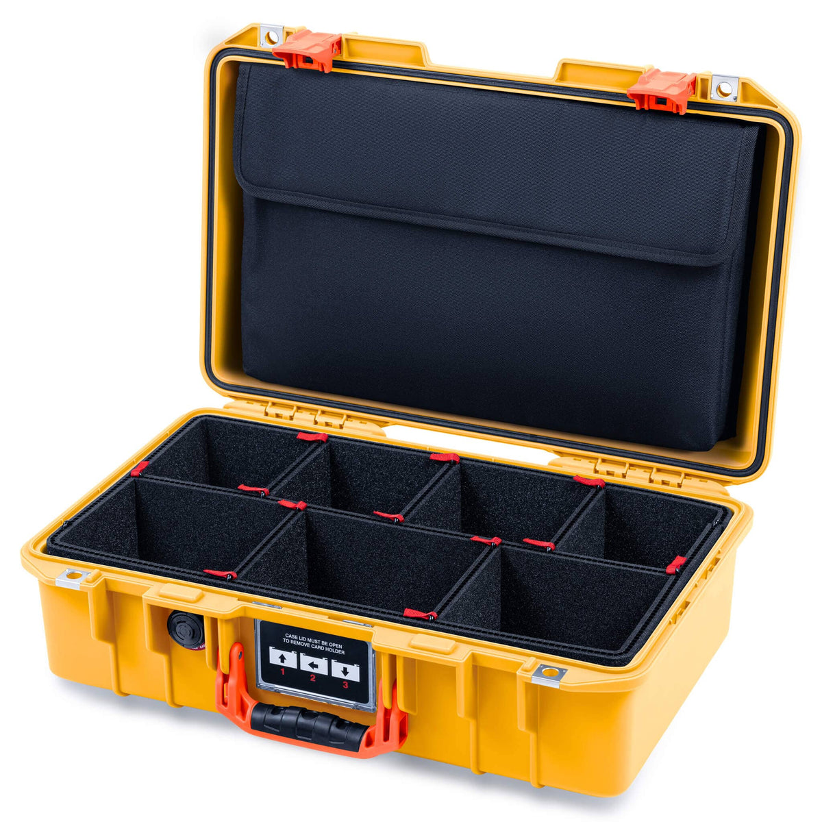 Pelican 1485 Air Case, Yellow with Orange Handle & Latches TrekPak Divider System with Laptop Computer Lid Pouch ColorCase 014850-0220-240-151
