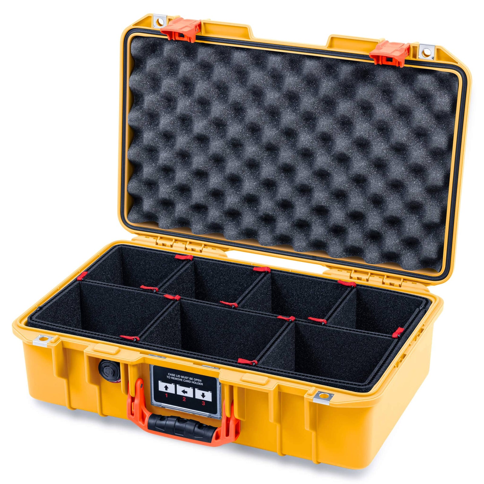 Pelican 1485 Air Case, Yellow with Orange Handle & Latches TrekPak Divider System with Convoluted Lid Foam ColorCase 014850-0020-240-151
