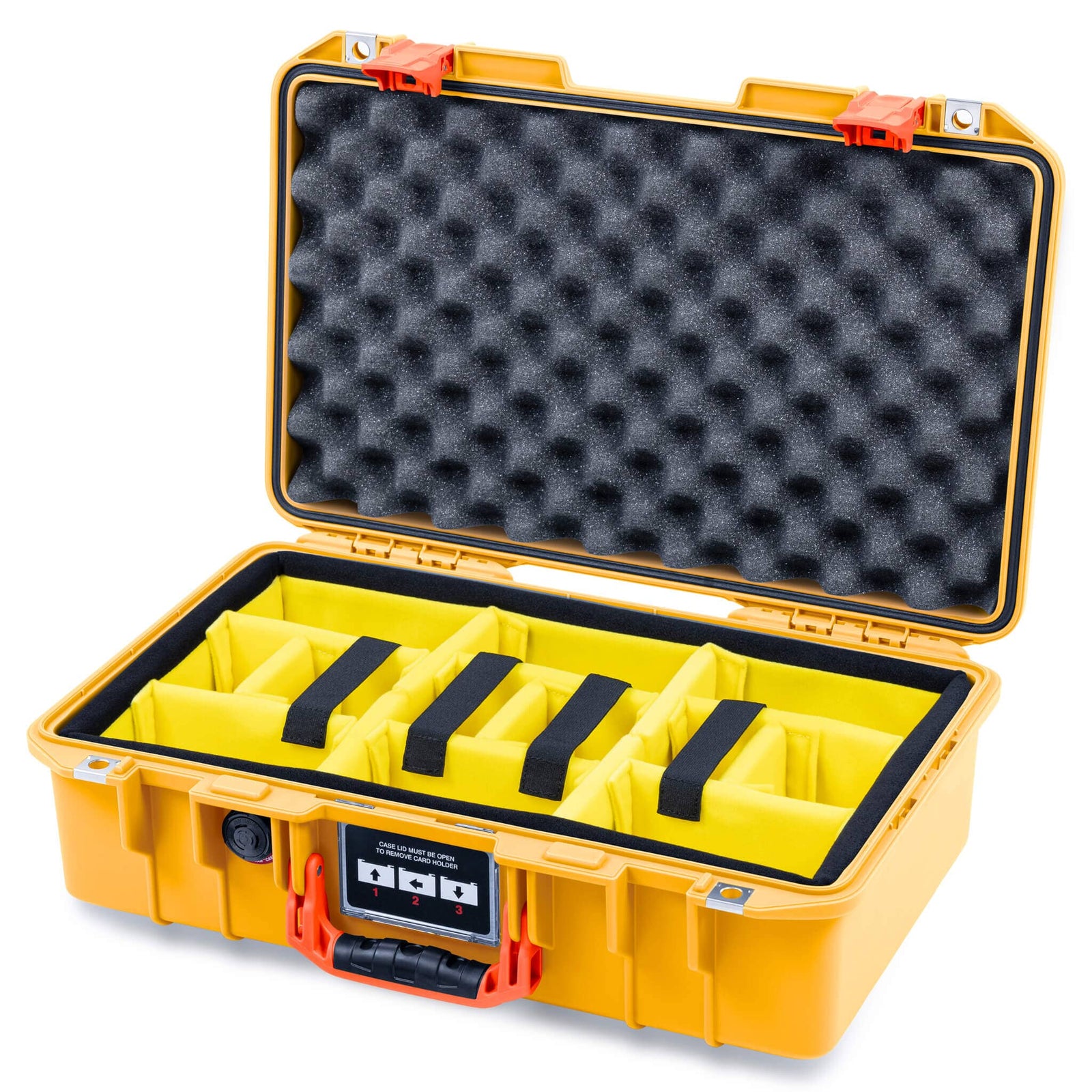 Pelican 1485 Air Case, Yellow with Orange Handle & Latches Yellow Padded Microfiber Dividers with Convoluted Lid Foam ColorCase 014850-0010-240-151