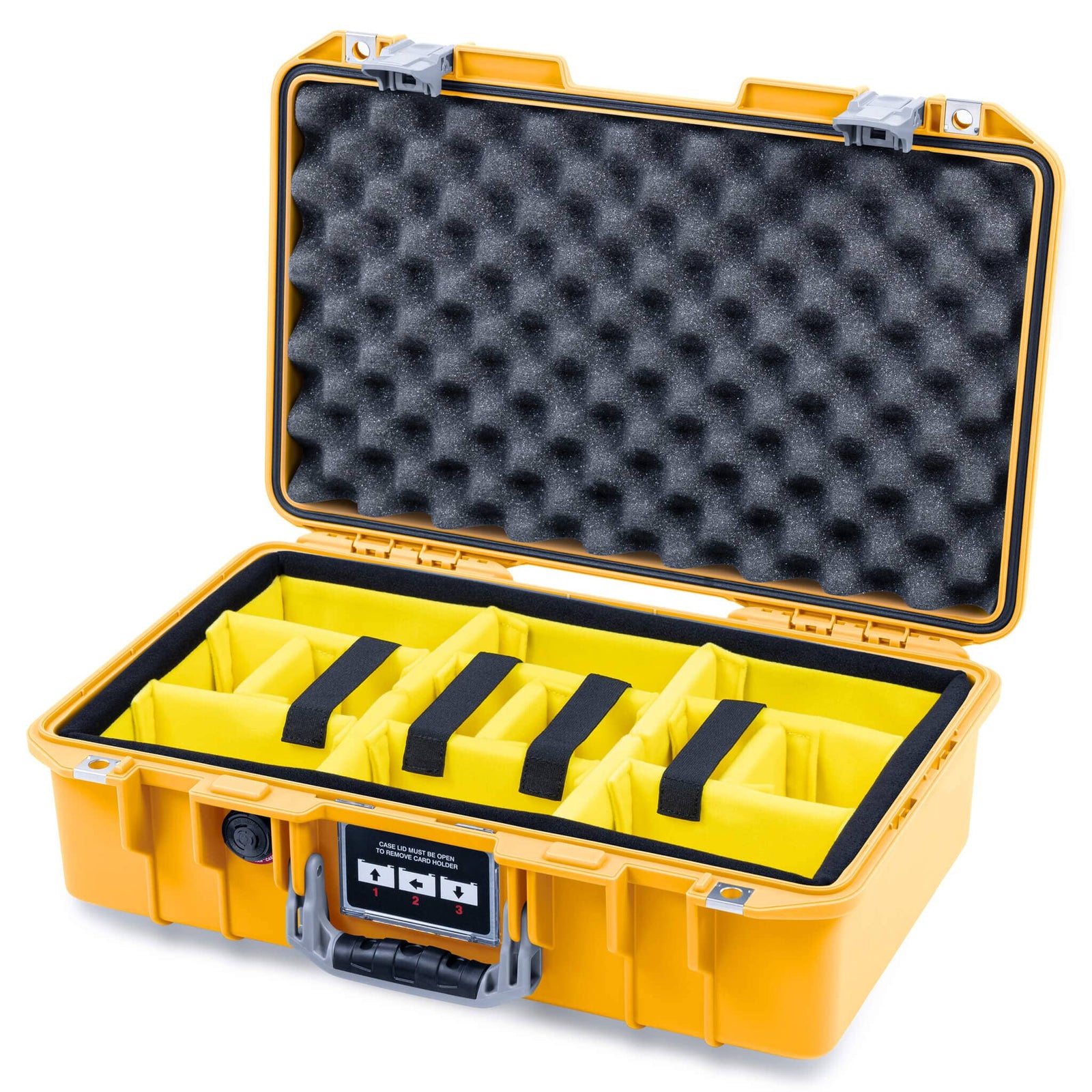 Pelican 1485 Air Case, Yellow with Silver Latches Yellow Padded Microfiber Dividers with Convolute Lid Foam ColorCase 014850-0010-240-181