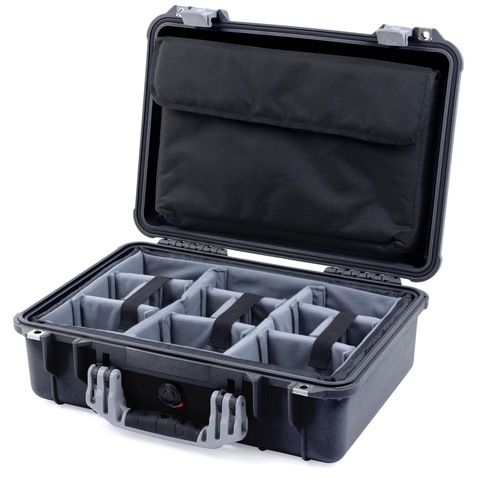 Pelican 1500 Case - Black & Silver - Padded Microfiber Dividers / Computer Pouch