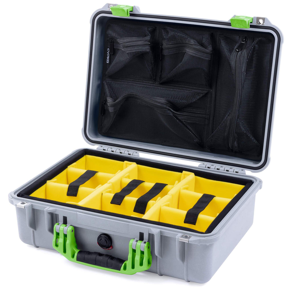 Pelican 1500 Case - Silver & Lime Green