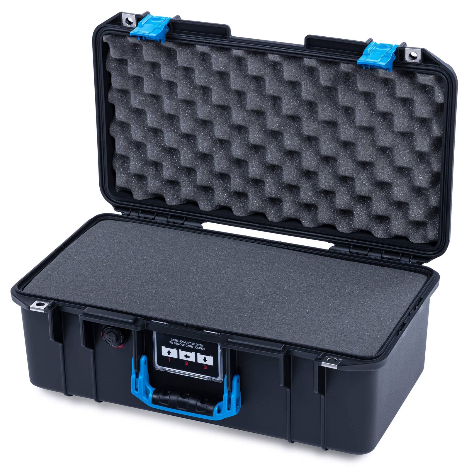 Pelican 1506 Air Case, Black with Blue Handles & Latches Pick & Pluck Foam with Convolute Lid Foam ColorCase 015060-0001-110-121