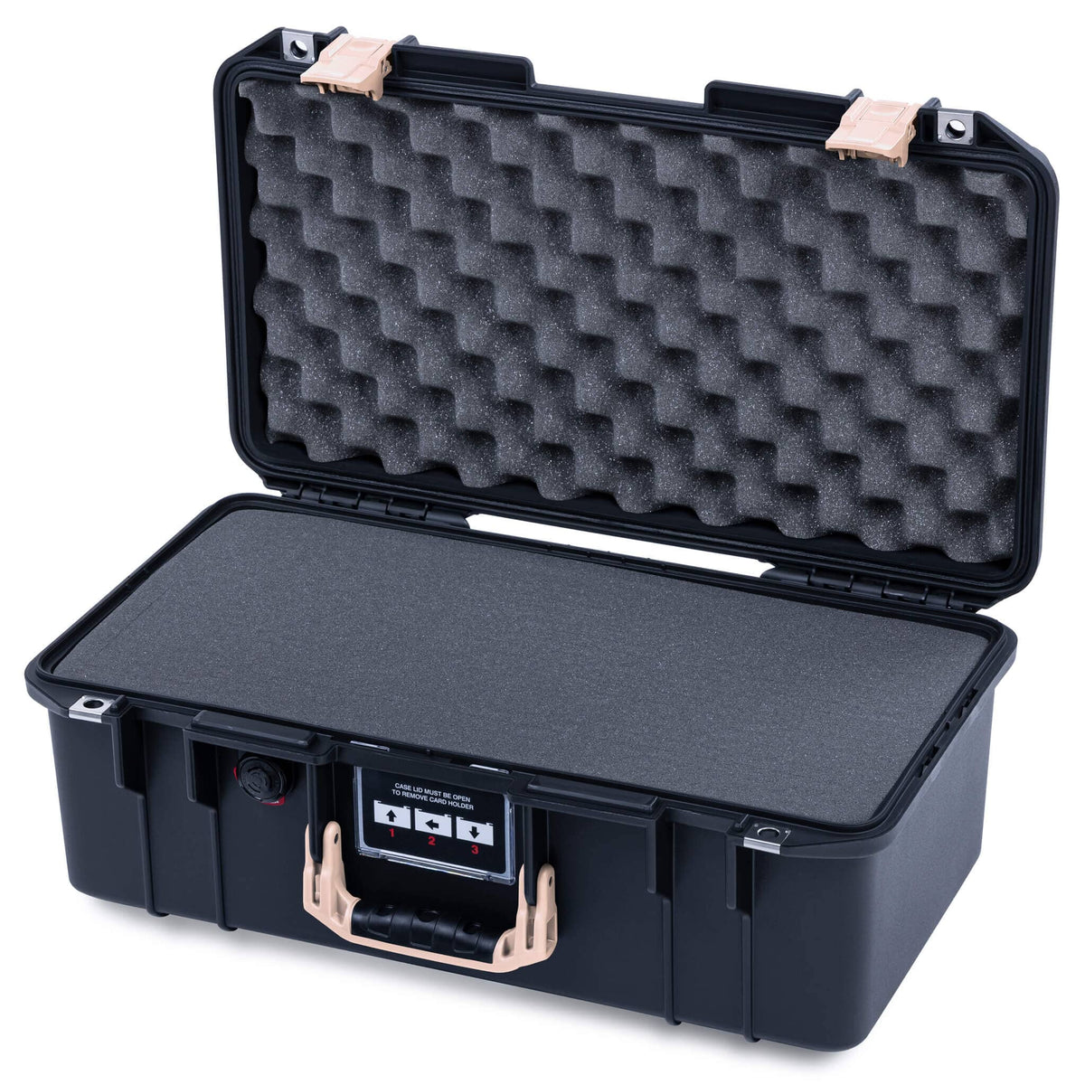 Pelican 1506 Air Case, Black with Desert Tan Handles &amp; Latches Pick &amp; Pluck Foam with Convolute Lid Foam ColorCase 015060-0001-110-311