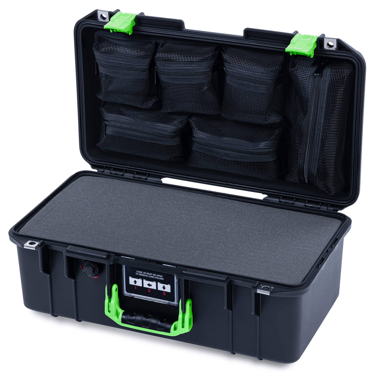 Pelican 1506 Air Case, Black with Lime Green Handles &amp; Latches ColorCase 