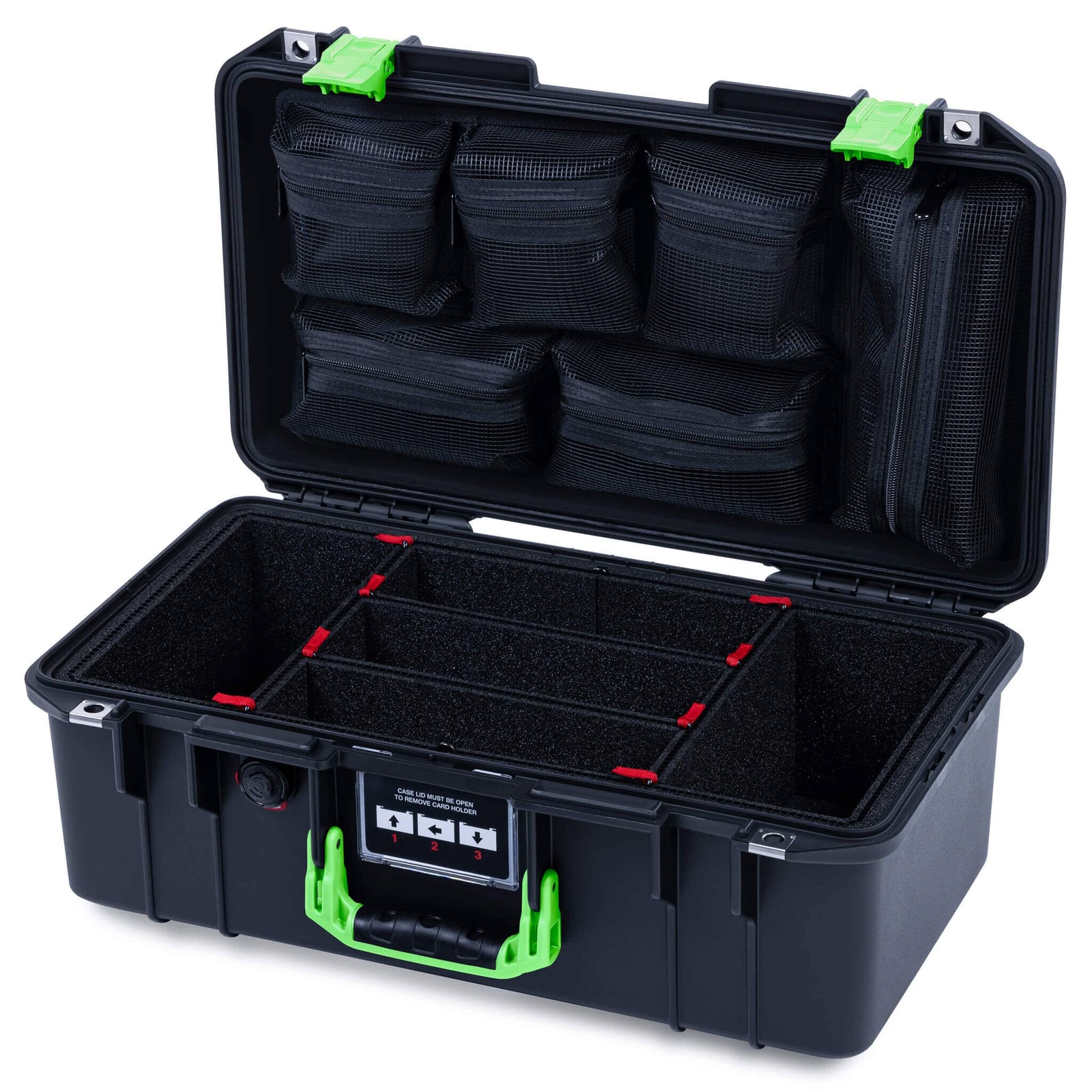 Pelican 1506 Air Case, Black with Lime Green Handles & Latches ColorCase 