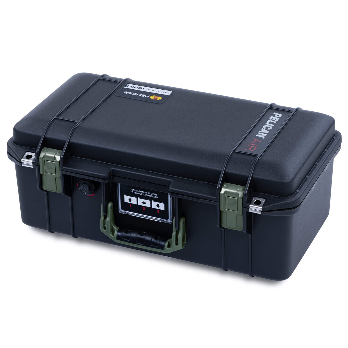 Pelican 1506 Air Case, Black with OD Green Handles &amp; Latches ColorCase 