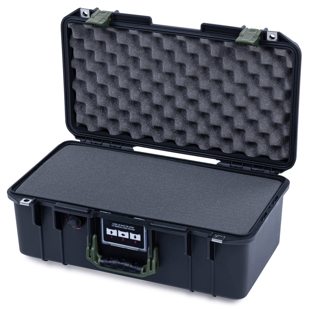 Pelican 1506 Air Case, Black with OD Green Handles &amp; Latches Pick &amp; Pluck Foam with Convolute Lid Foam ColorCase 015060-0001-110-130