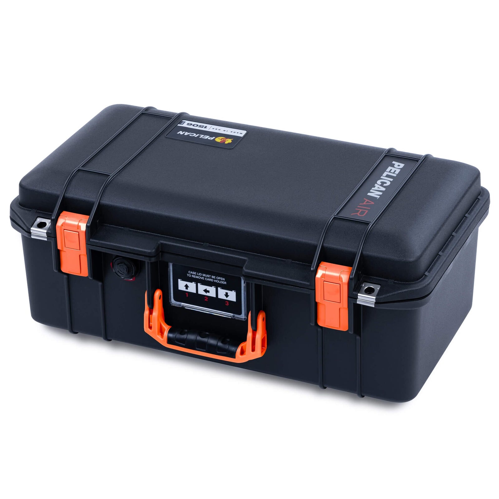 Pelican 1506 Air Case, Black with Orange Handles & Latches ColorCase 