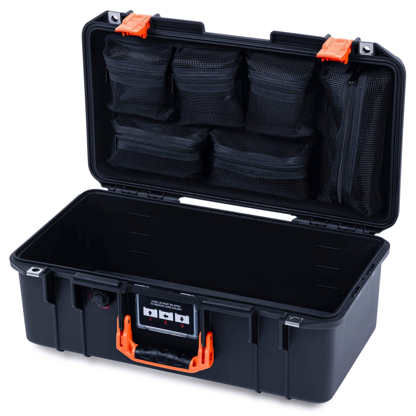 Pelican 1506 Air Case, Black with Orange Handles & Latches ColorCase 