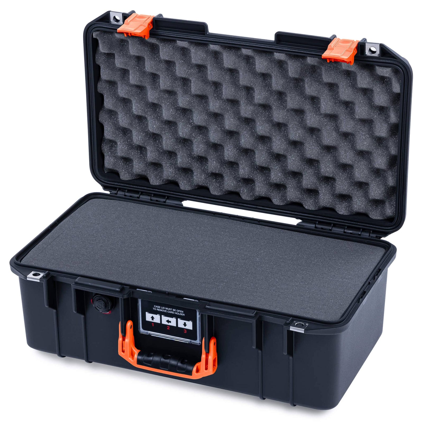 Pelican 1506 Air Case, Black with Orange Handles & Latches Pick & Pluck Foam with Convolute Lid Foam ColorCase 015060-0001-110-151