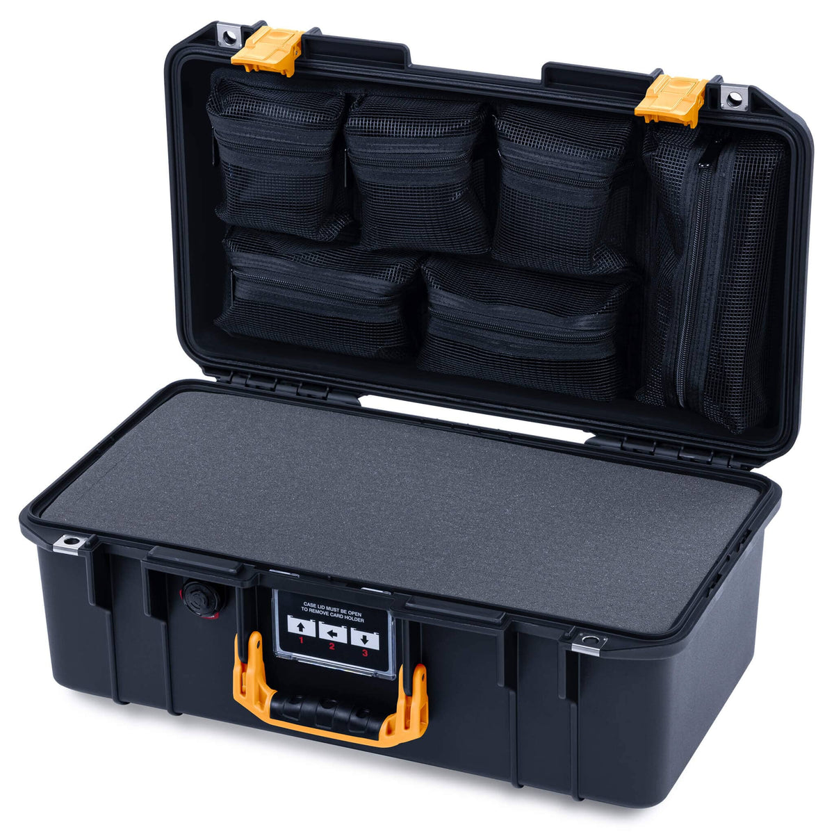 Pelican 1506 Air Case, Black with Yellow Handles &amp; Latches ColorCase 