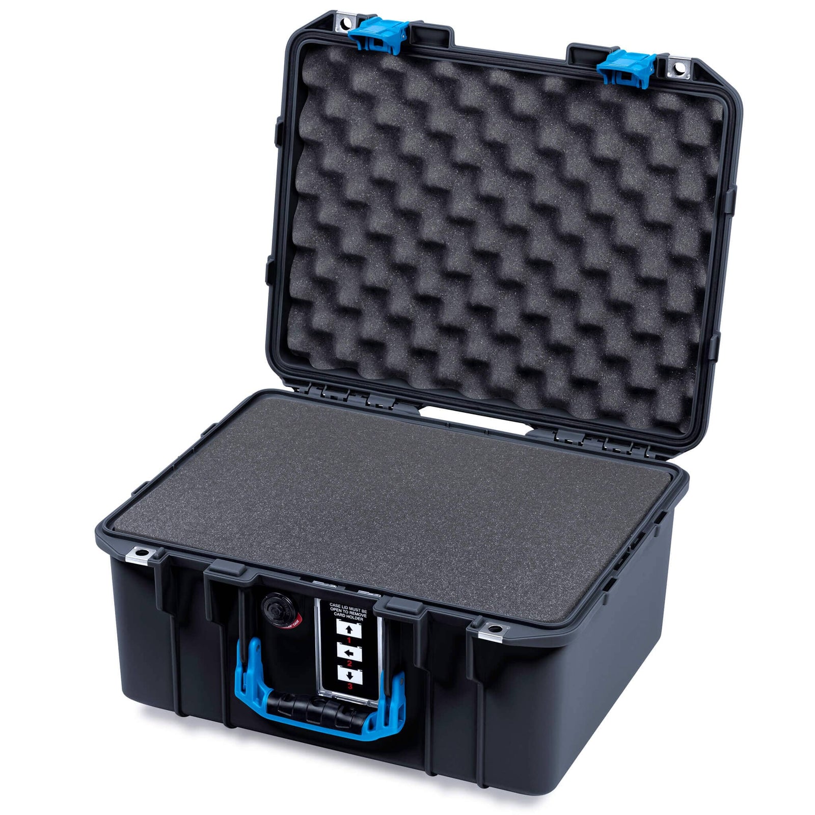 Pelican 1507 Air Case, Black with Blue Handle & Latches Pick & Pluck Foam with Convolute Lid Foam ColorCase 015070-0001-110-121