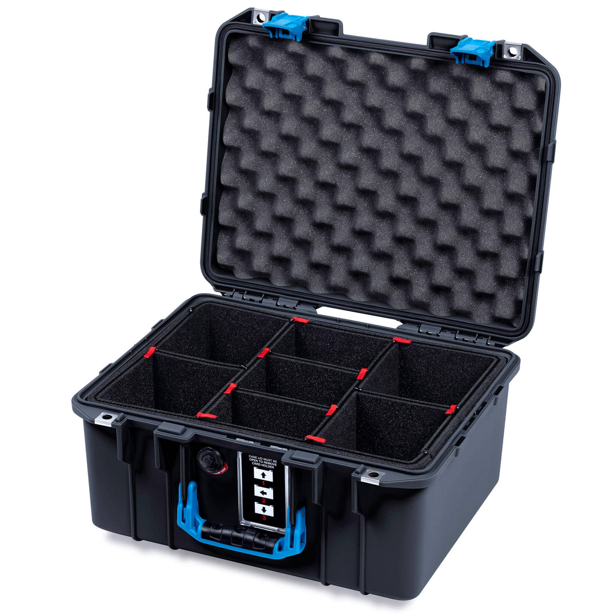 Pelican 1507 Air Case, Black with Blue Handle &amp; Latches TrekPak Divider System with Convolute Lid Foam ColorCase 015070-0020-110-121