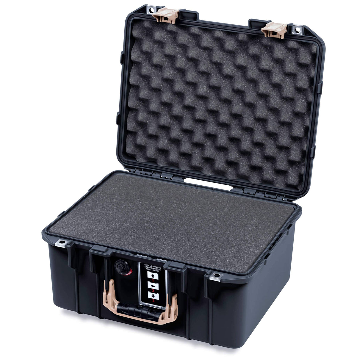 Pelican 1507 Air Case, Black with Desert Tan Handle &amp; Latches Pick &amp; Pluck Foam with Convolute Lid Foam ColorCase 015070-0001-110-311