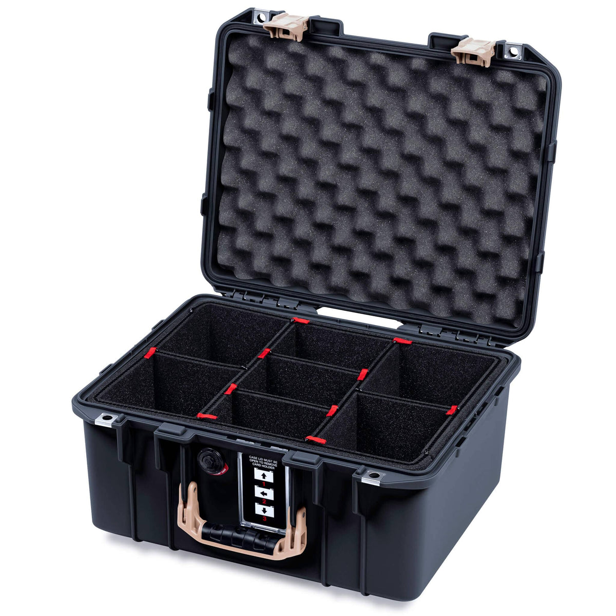 Pelican 1507 Air Case, Black with Desert Tan Handle &amp; Latches TrekPak Divider System with Convolute Lid Foam ColorCase 015070-0020-110-311