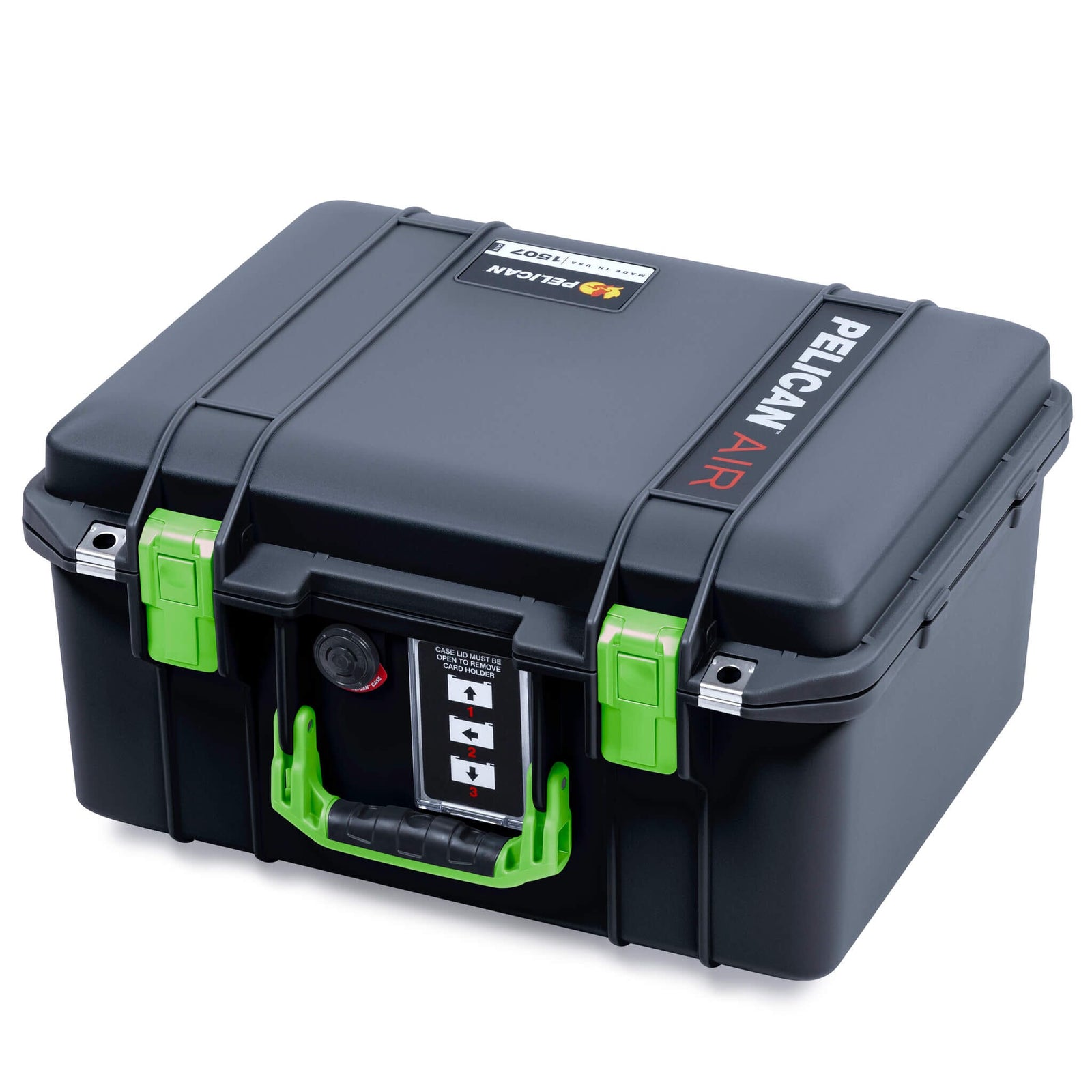 Pelican 1507 Air Case, Black with Lime Green Handle & Latches ColorCase 