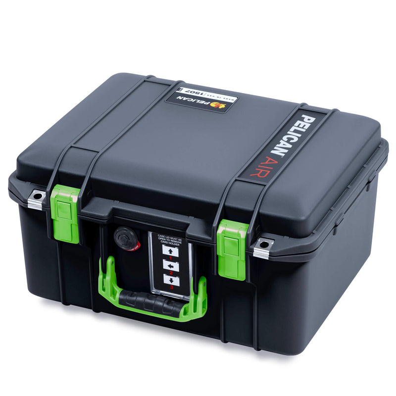 Pelican 1507 Air Case, Black with Lime Green Handle & Latches ColorCase 