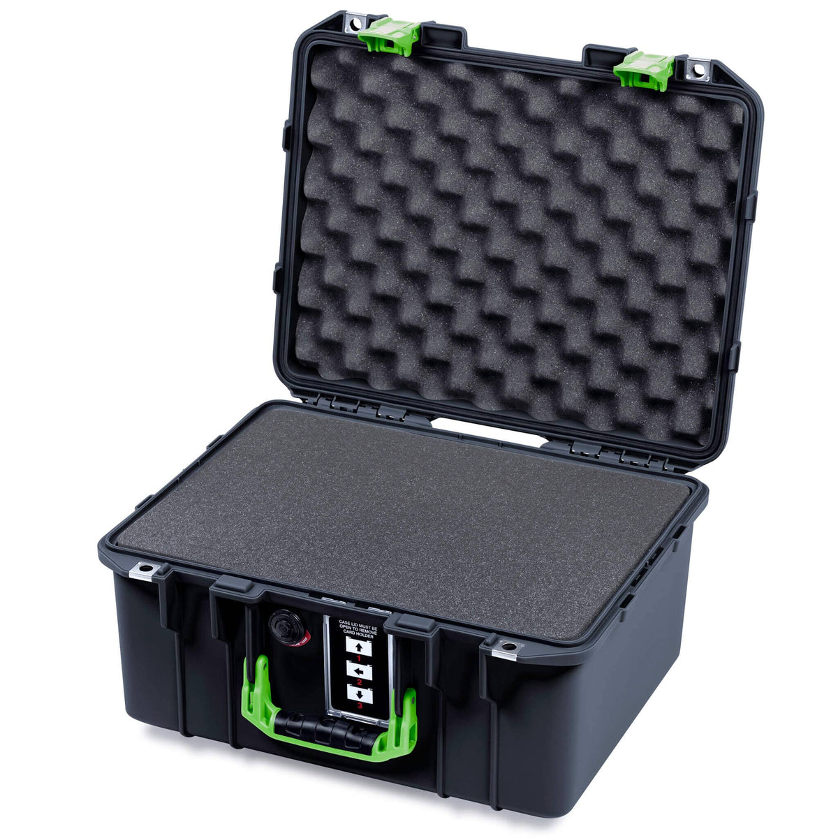 Pelican 1507 Air Case, Black with Lime Green Handle &amp; Latches Pick &amp; Pluck Foam with Convolute Lid Foam ColorCase 015070-0001-110-301