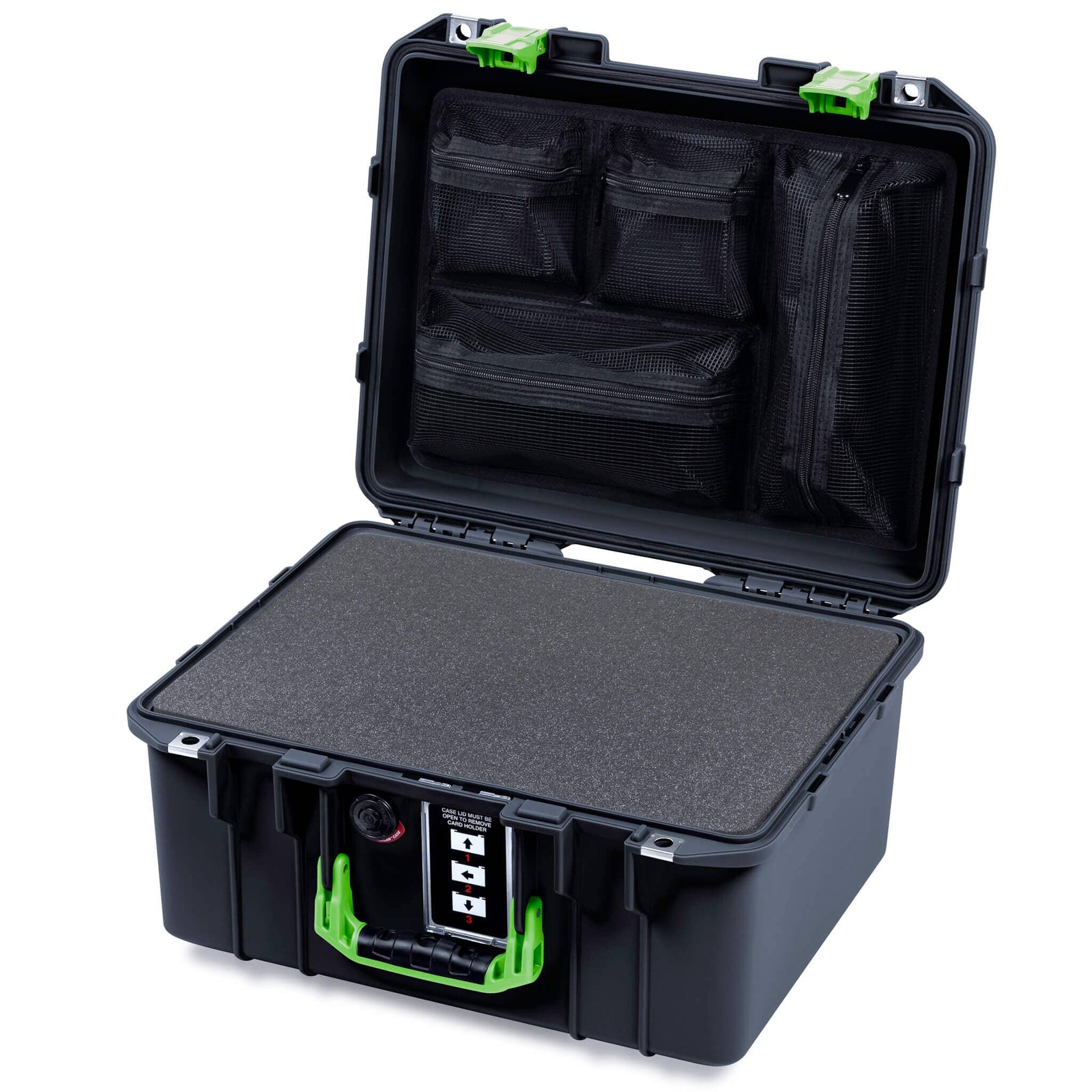 Pelican 1507 Air Case, Black with Lime Green Handle & Latches ColorCase 