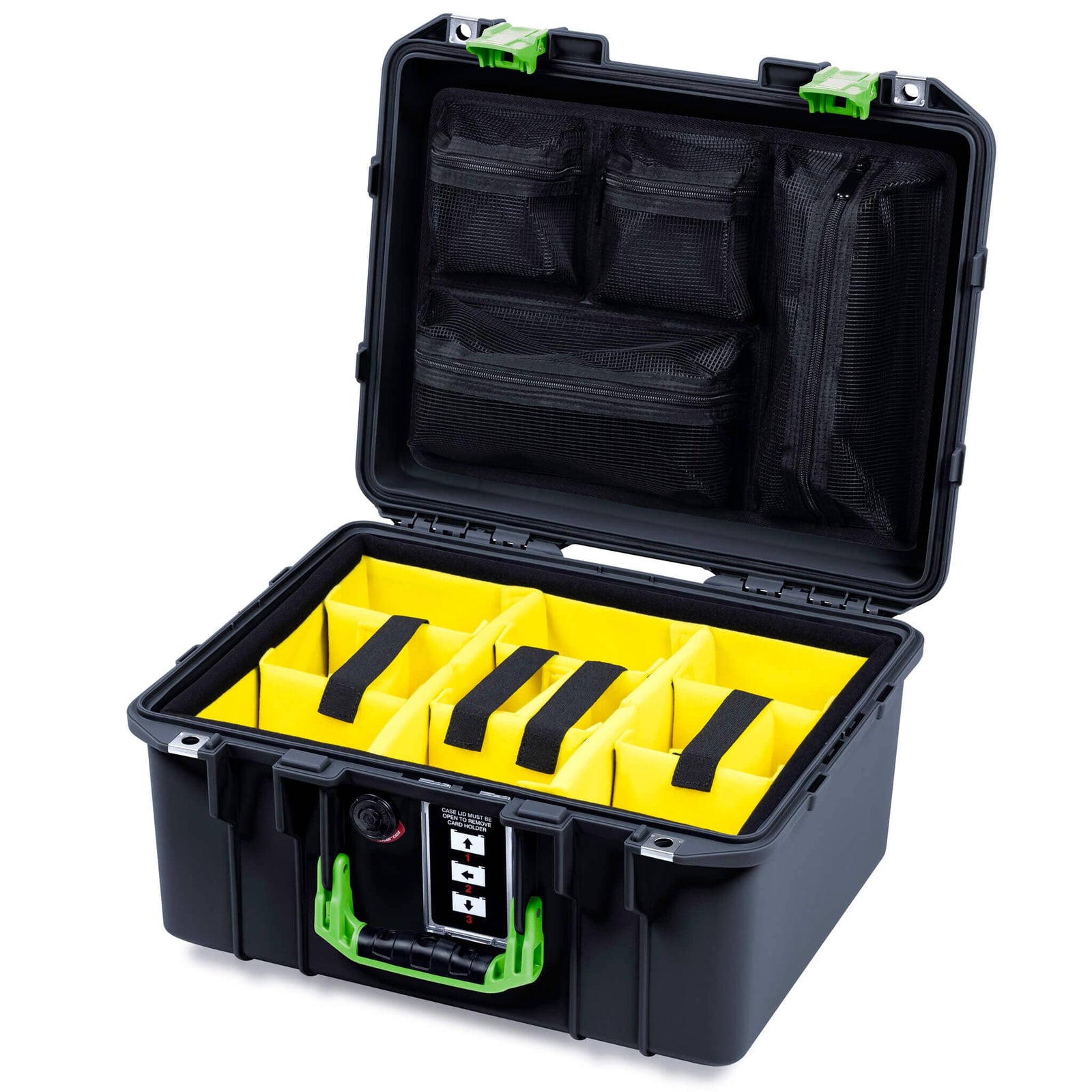 Pelican 1507 Air Case, Black with Lime Green Handle & Latches ColorCase 