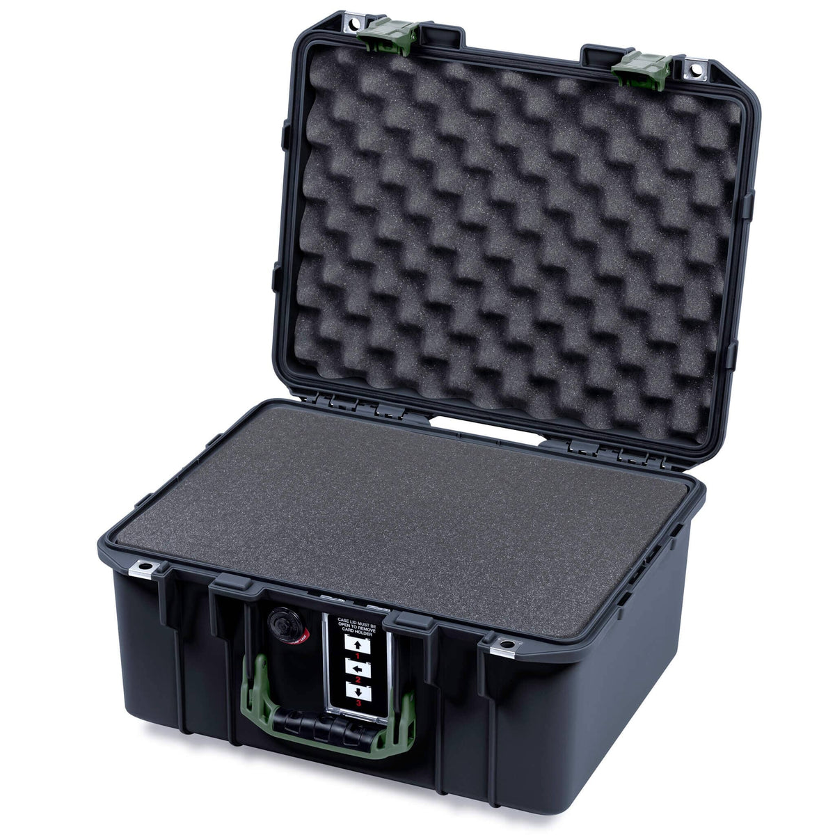 Pelican 1507 Air Case, Black with OD Green Handle &amp; Latches Pick &amp; Pluck Foam with Convolute Lid Foam ColorCase 015070-0001-110-131