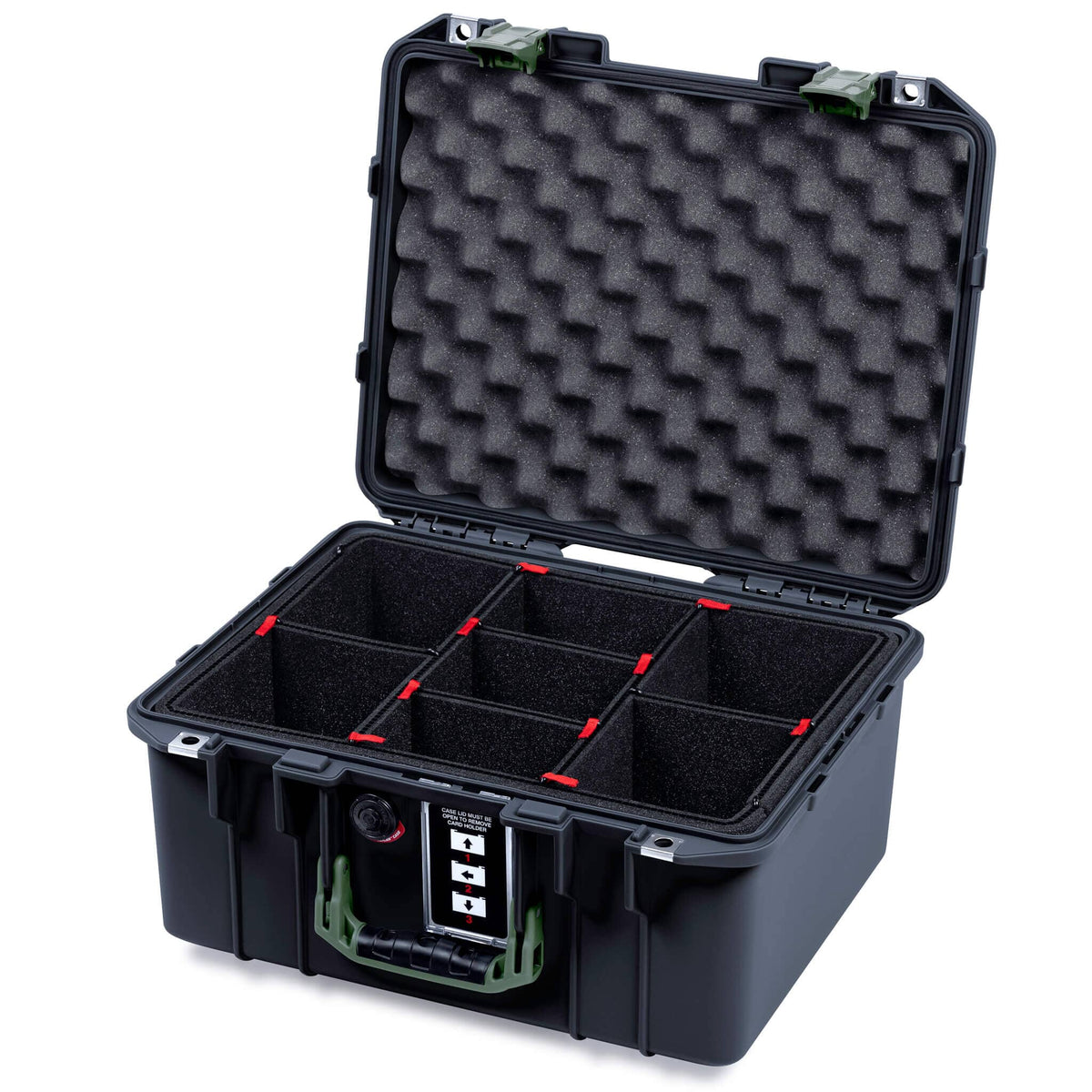 Pelican 1507 Air Case, Black with OD Green Handle &amp; Latches TrekPak Divider System with Convolute Lid Foam ColorCase 015070-0020-110-131