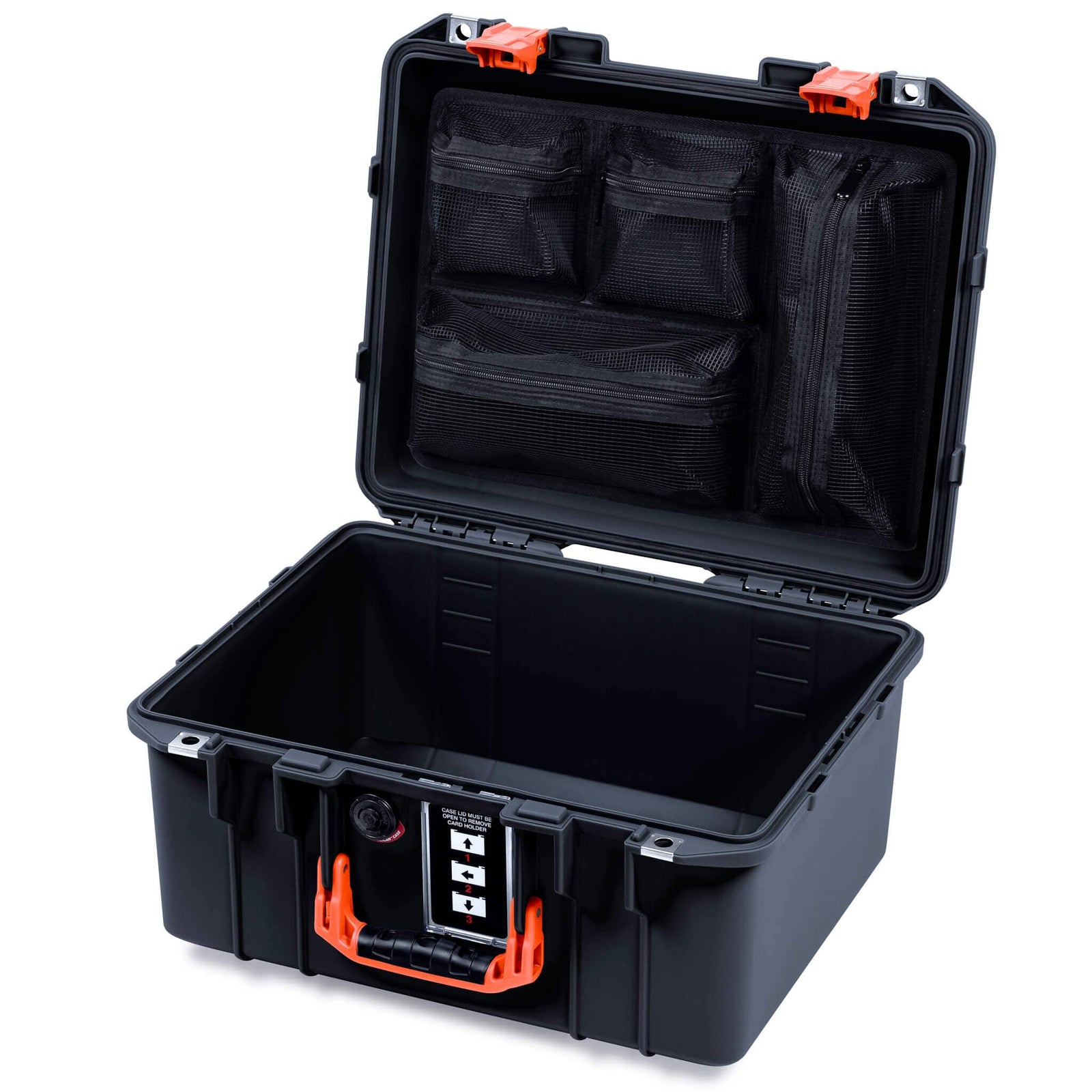 Pelican 1507 Air Case, Black with Orange Handle & Latches ColorCase 