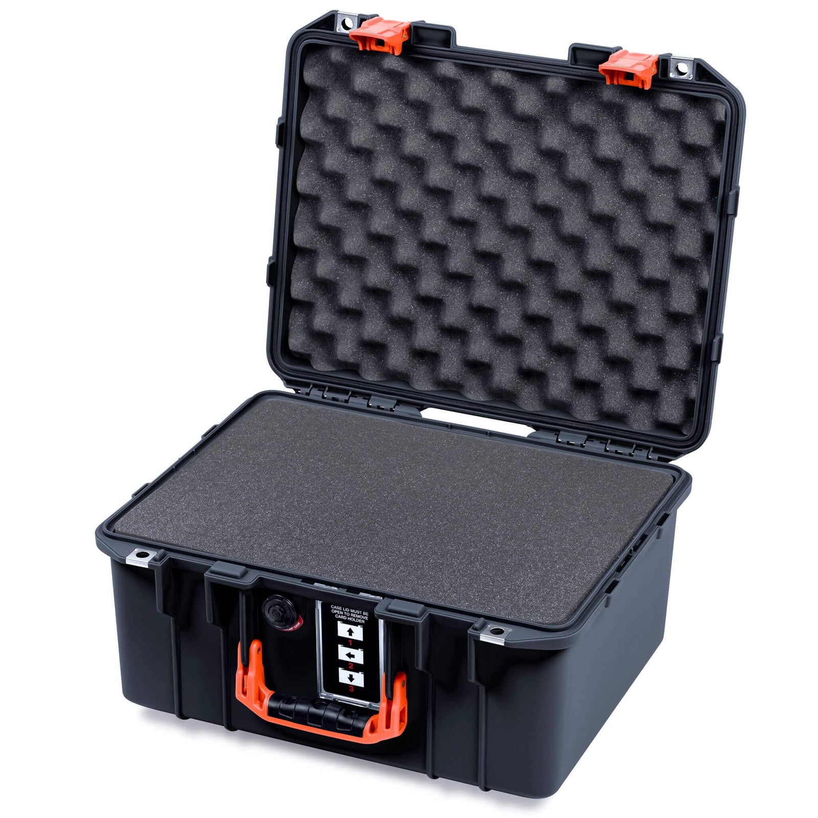 Pelican 1507 Air Case, Black with Orange Handle & Latches Pick & Pluck Foam with Convolute Lid Foam ColorCase 015070-0001-110-151