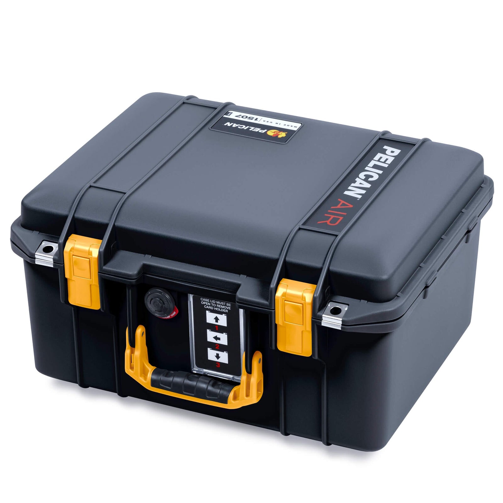 Pelican 1507 Air Case, Black with Yellow Handle & Latches ColorCase 