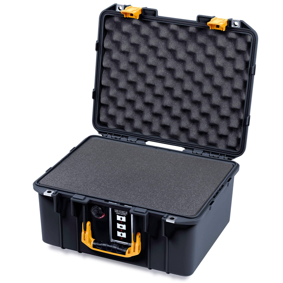 Pelican 1507 Air Case, Black with Yellow Handle &amp; Latches Pick &amp; Pluck Foam with Convolute Lid Foam ColorCase 015070-0001-110-241