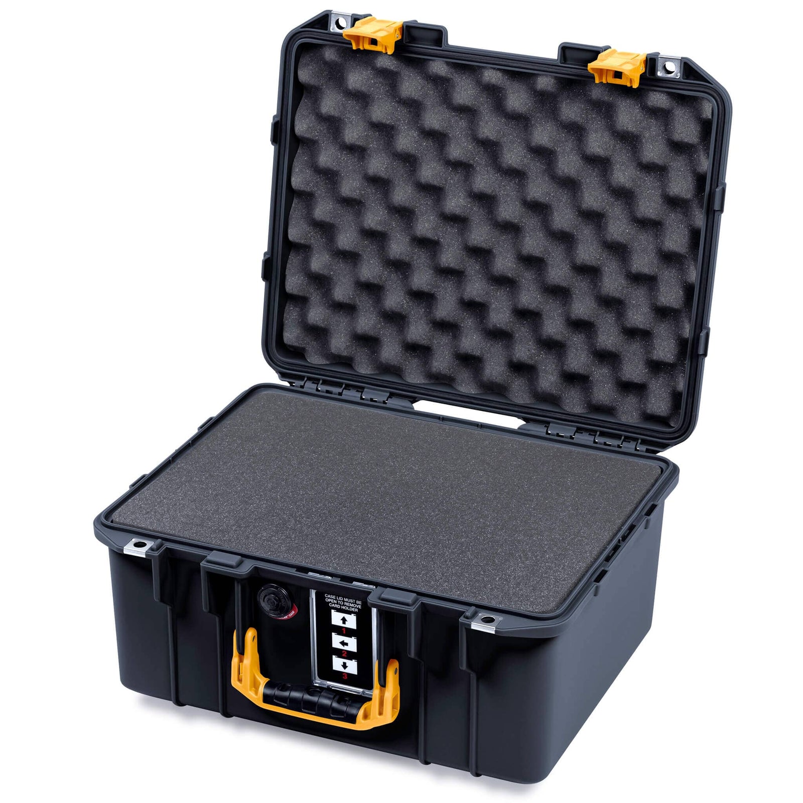 Pelican 1507 Air Case, Black with Yellow Handle & Latches Pick & Pluck Foam with Convolute Lid Foam ColorCase 015070-0001-110-241