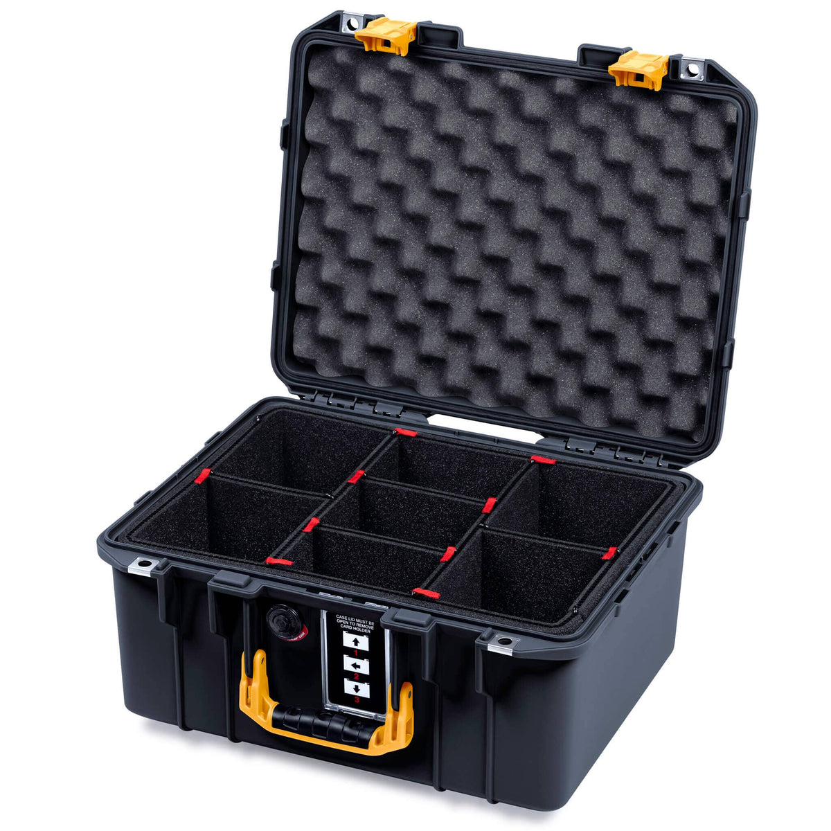 Pelican 1507 Air Case, Black with Yellow Handle &amp; Latches TrekPak Divider System with Convolute Lid Foam ColorCase 015070-0020-110-241