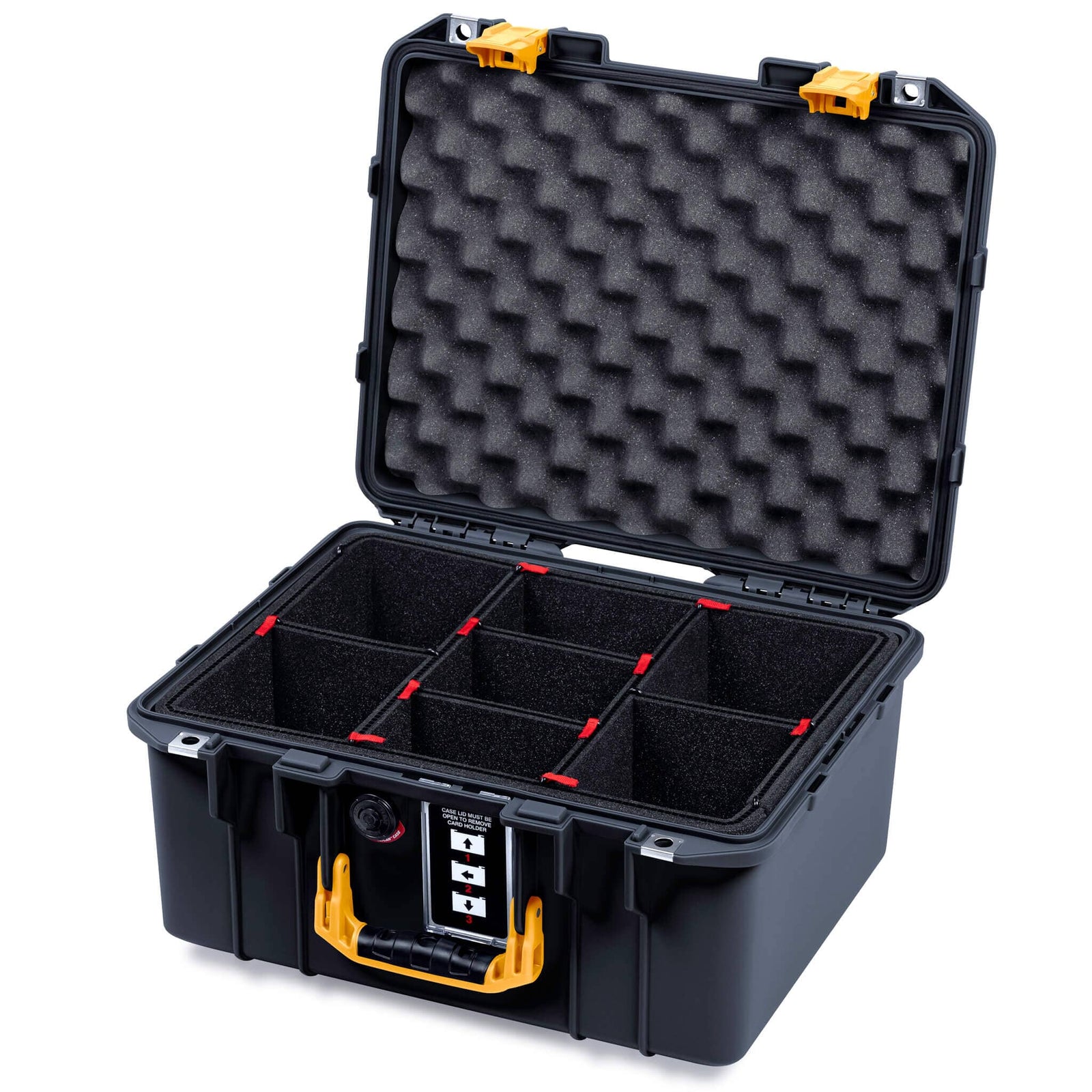 Pelican 1507 Air Case, Black with Yellow Handle & Latches TrekPak Divider System with Convolute Lid Foam ColorCase 015070-0020-110-241
