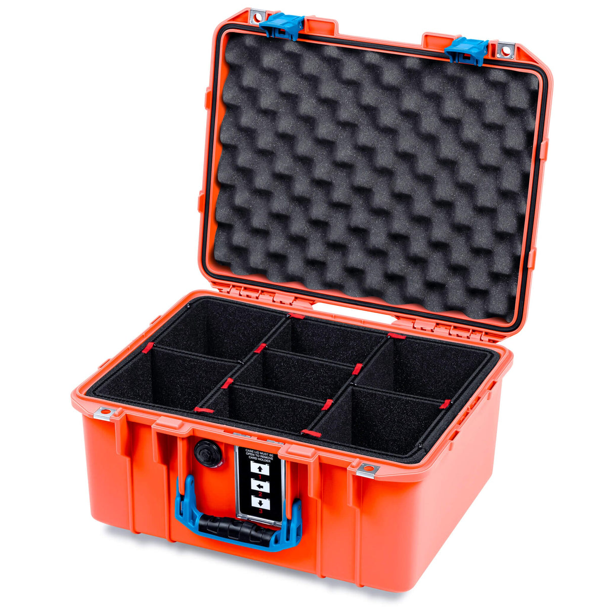 Pelican 1507 Air Case, Orange with Blue Handle &amp; Latches TrekPak Divider System with Convolute Lid Foam ColorCase 015070-0020-150-121