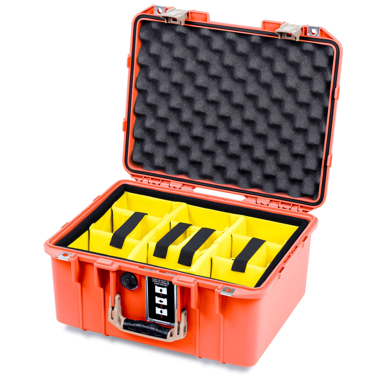 Pelican 1507 Air Case, Orange with Desert Tan Handle &amp; Latches Yellow Padded Microfiber Dividers with Convolute Lid Foam ColorCase 015070-0010-150-311