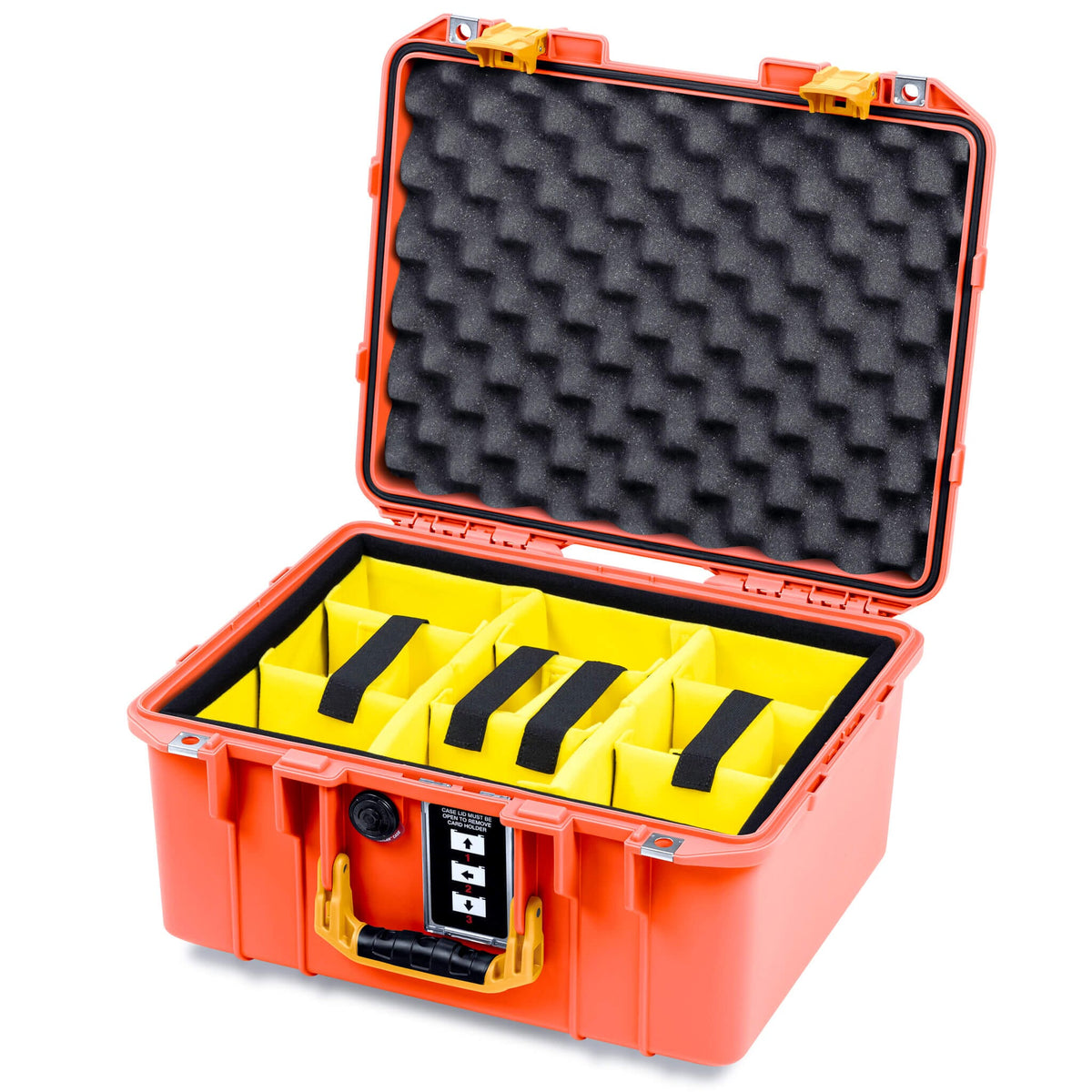 Pelican 1507 Air Case, Orange with Yellow Handle &amp; Latches Yellow Padded Microfiber Dividers with Convolute Lid Foam ColorCase 015070-0010-150-241