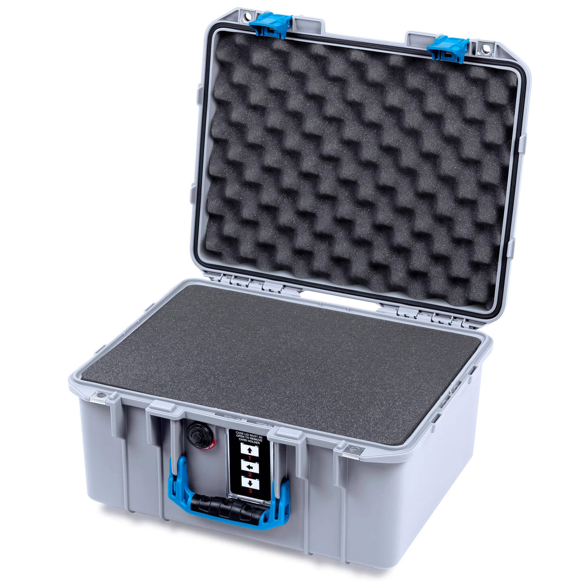 Pelican 1507 Air Case, Silver with Blue Handle &amp; Latches Pick &amp; Pluck Foam with Convolute Lid Foam ColorCase 015070-0001-180-121