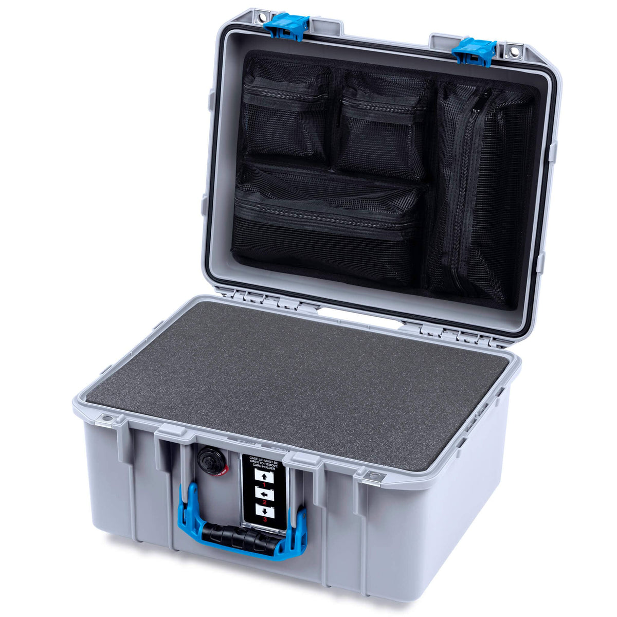 Pelican 1507 Air Case, Silver with Blue Handle &amp; Latches ColorCase 