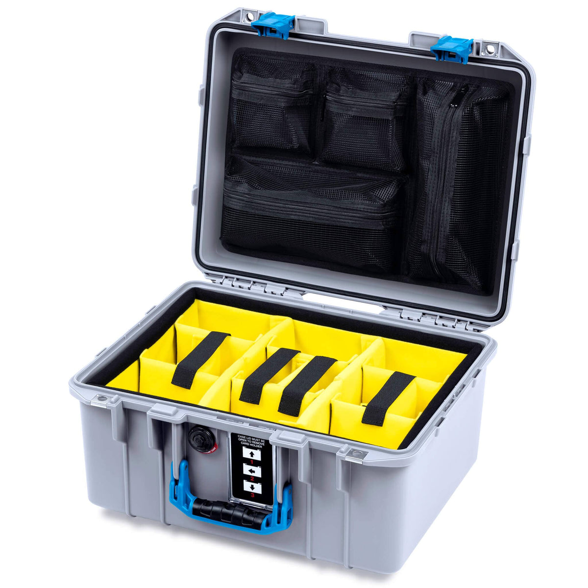 Pelican 1507 Air Case, Silver with Blue Handle &amp; Latches ColorCase 
