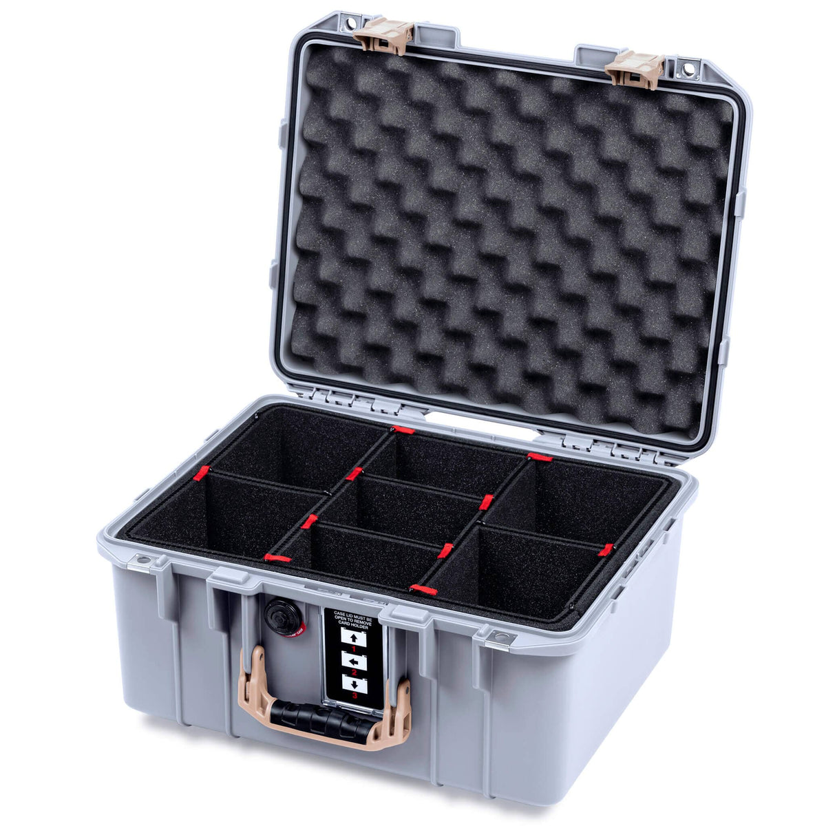 Pelican 1507 Air Case, Silver with Desert Tan Handle &amp; Latches TrekPak Divider System with Convolute Lid Foam ColorCase 015070-0020-180-311