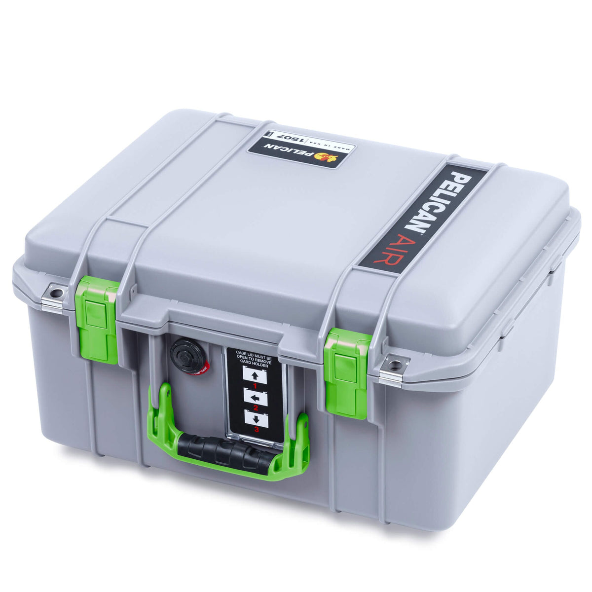 Pelican 1507 Air Case, Silver with Lime Green Handle &amp; Latches ColorCase 