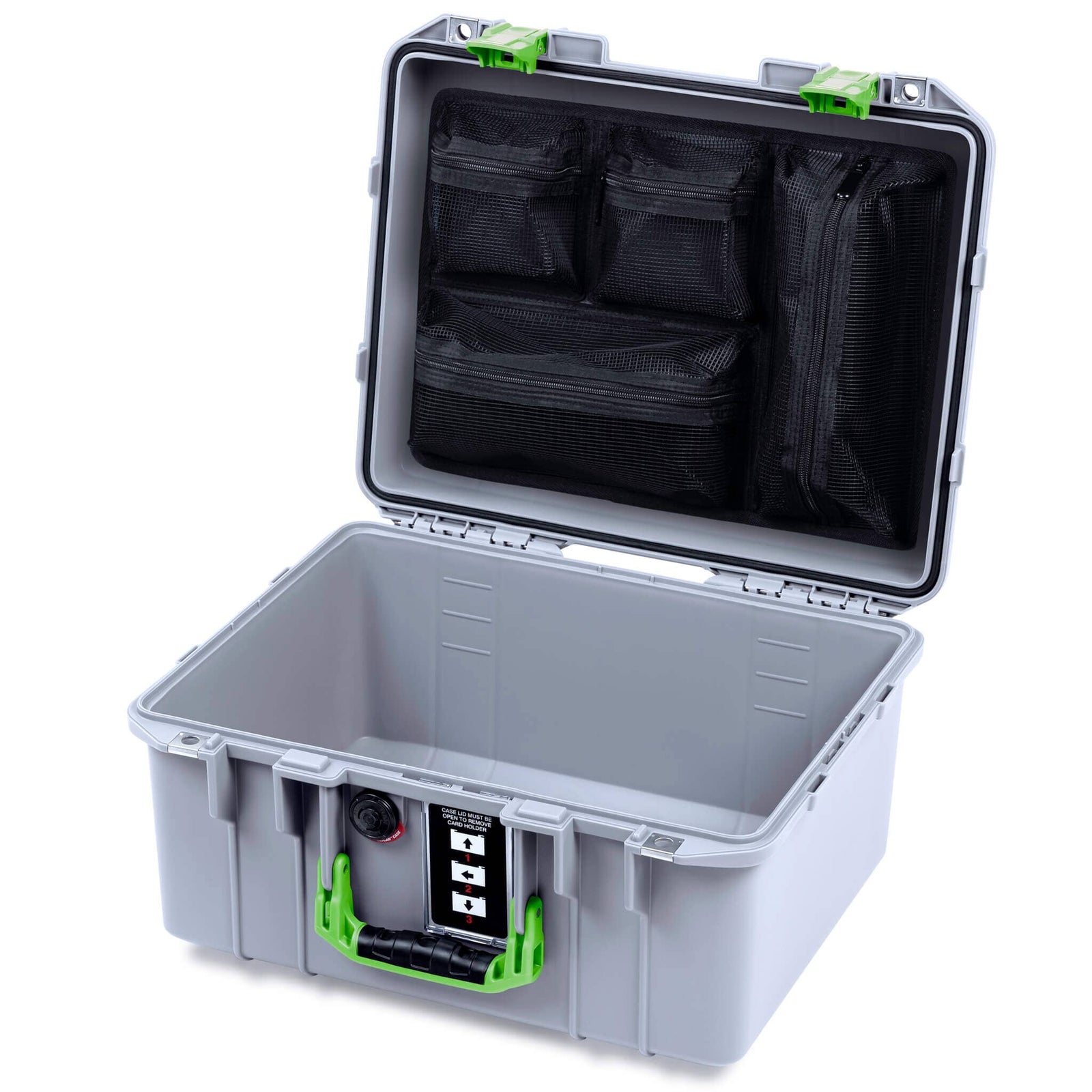 Pelican 1507 Air Case, Silver with Lime Green Handle & Latches ColorCase 