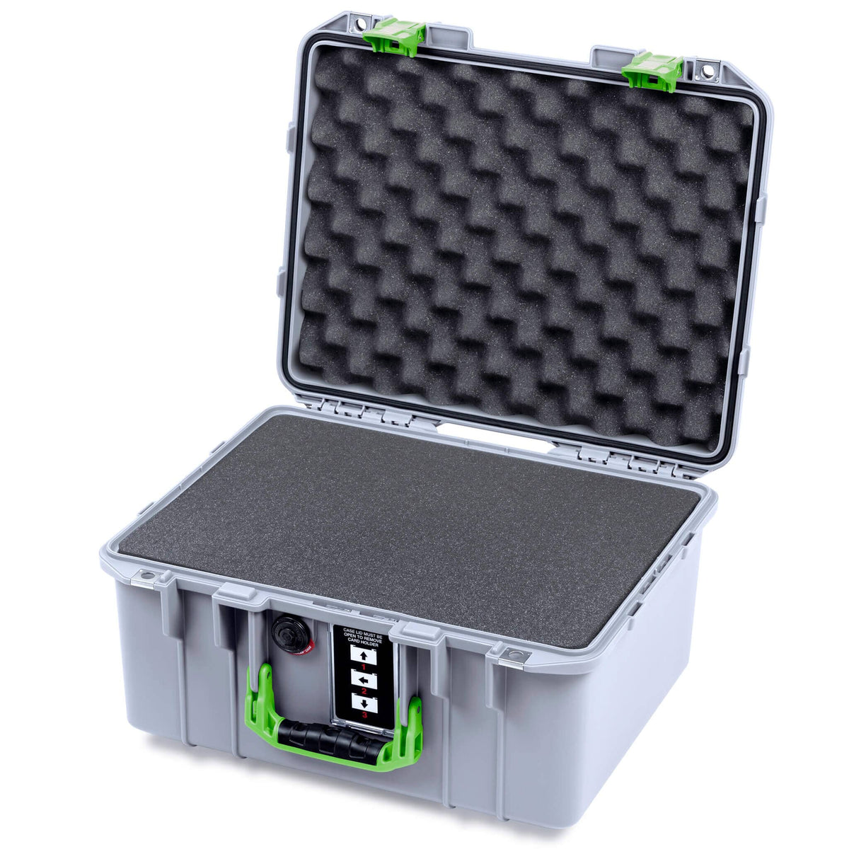Pelican 1507 Air Case, Silver with Lime Green Handle &amp; Latches Pick &amp; Pluck Foam with Convolute Lid Foam ColorCase 015070-0001-180-301