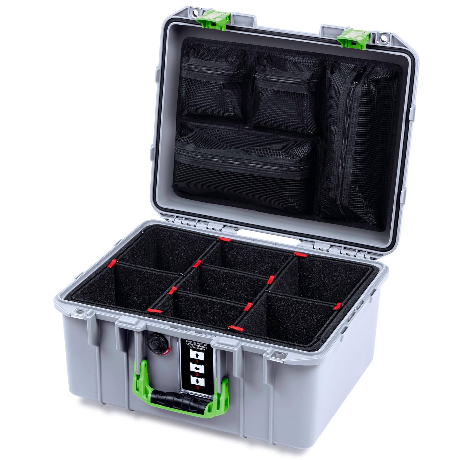 Pelican 1507 Air Case, Silver with Lime Green Handle & Latches ColorCase 